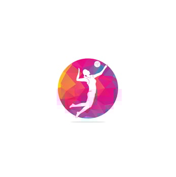 Female volleyball player logo.Abstract volleyball player jumping from a splash. Volleyball player serving ball. vector