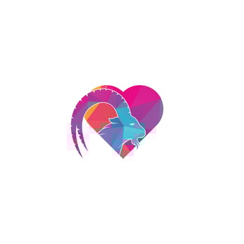 Goat heart shape concept Logo Template Design. Mountain goat vector logo design. Goat head Logo Template vector icon illustration design