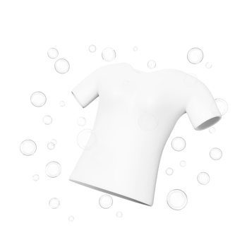 shirt show washing with shine bubble water, 3d advertising illustration clean with washing powder, liquid detergent, 3d render png