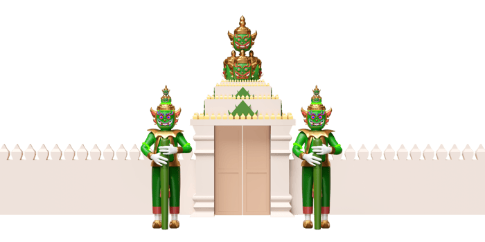 3d thai temple wall with giant gatekeeper isolated. 3d render illustration png