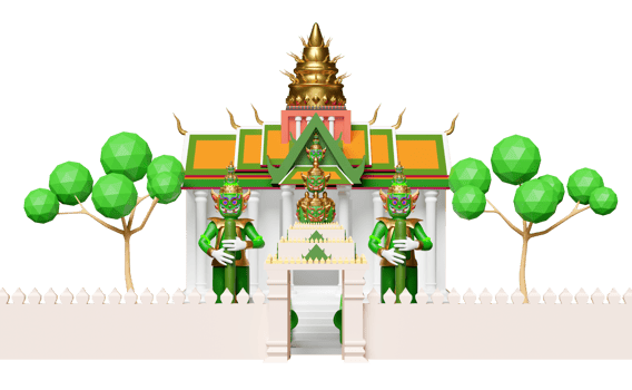 3d thai temple wall, castle with giant gatekeeper, tree isolated. 3d render illustration png