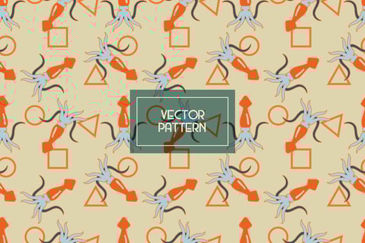 Geometric shapes with squid sea creature abstract vector seamless repeat pattern