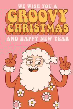Groovy hippie merry Christmas and Happy New year. Santa Claus in trendy retro cartoon style. vector