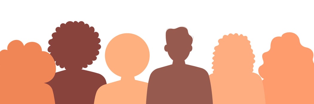 Silhouette profile group of men and women of diverse culture. Diversity multi-ethnic and multiracial people. Concept of racial equality and anti-racism. Multicultural society vector