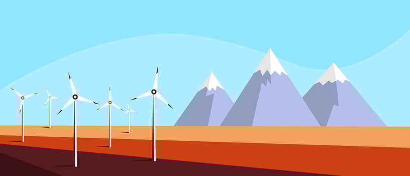 Wind power plant. Wind turbines. Renewable energy vector design. Green energy industrial concept