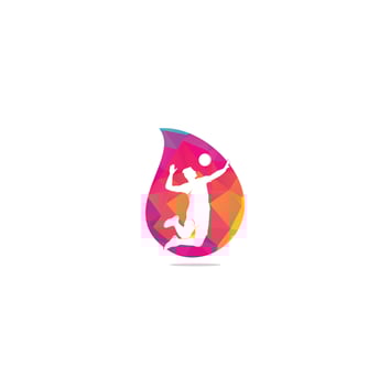 Volleyball player drop shape concept logo. Abstract volleyball player jumping from a splash. Volleyball player serving ball. vector