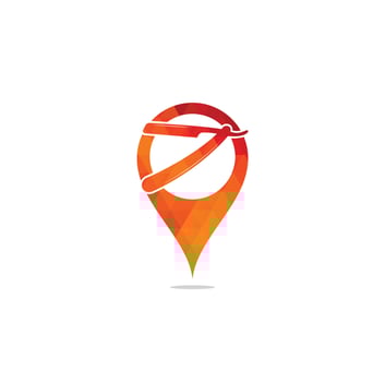 Razor blade map pin shape concept logo design. simple flat vector illustration. Barber shop logo, label. Barber shop logo with barber razor