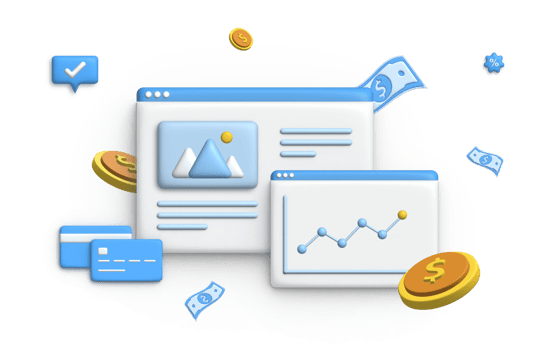3D Illustration financial management concept and investment, Banner template of payment with money. png