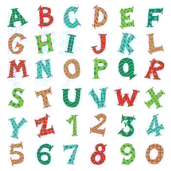 Cute Merry Christmas Holiday Party Alphabet Number Numeral font Letter design hand draw cartoon Christmas Celebration Christmas Texture Abstract Doodle Pattern vector illustration for Decoration