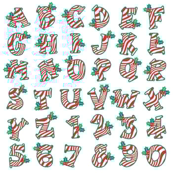 Cute Merry Christmas Holiday Party Candy Cane Holly Lollipop Alphabet Number Numeral font Letter design hand draw cartoon Christmas Celebration Christmas Swirl Texture vector illustration Decoration