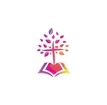 Bible Cross Tree Church Logo Design. Bible church logo vector