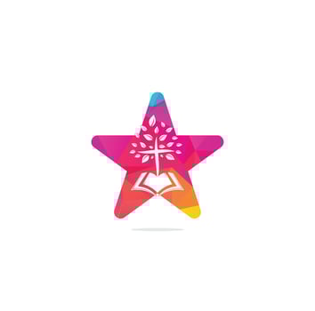 Bible Cross Tree Church star shape concept Logo Design. vector
