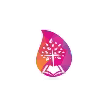 Bible Cross Tree Church drop shape concept Logo Design. vector