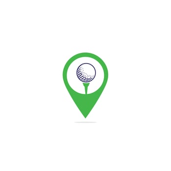 Golf ball on tee map pin shape concept logo isolated on white background . vector