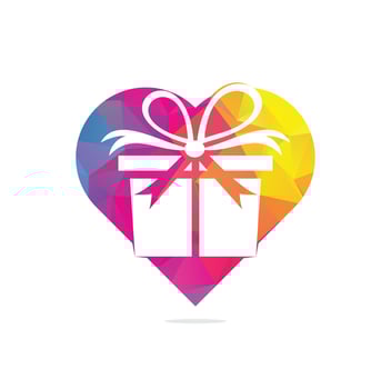 Gift box heart shape concept vector logo design. illustration of gift box present, greeting, surprise. Greeting box or wrap gift box.