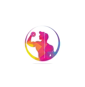 Fitness club, gym vector logo template. Fitness or Gym club emblem with posing athletic man.