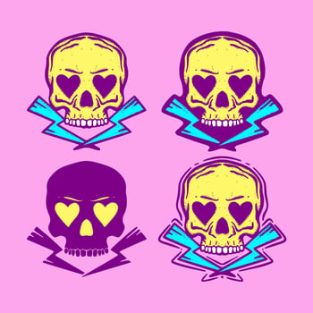Collection set Skull Illustration hand drawn sketch doodle for tattoo, stickers, logo, etc vector