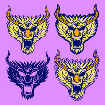 Collection set dragon head Illustration hand drawn sketch doodle for tattoo, stickers, logo, etc vector