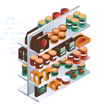 Tin can market shelf icon, isometric style vector