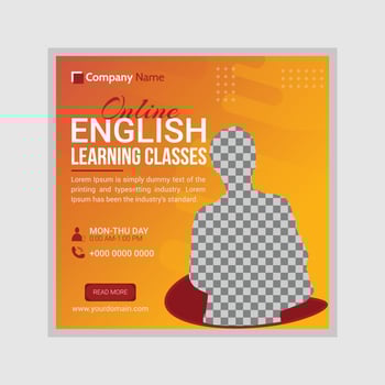 English learning Institute online admission social media post design template. Advertising social media posts with customized layers. Promotional social media posts for advertising vector