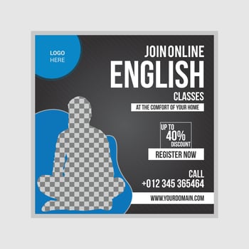 English learning Institute online admission social media post design template. Advertising social media posts with customized layers. Promotional social media posts for advertising vector