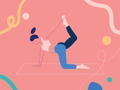Woman practicing yoga fitness gymnastics. Banner with illustration of woman doing yoga or pilates exercise on yoga mat. D Doing yoga asana. young girl standing stretching posture Vector Illustration.