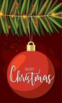 Colored christmas invitational card with tree ball Vector illustration
