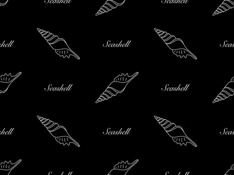 Seashell cartoon character seamless pattern on black background vector