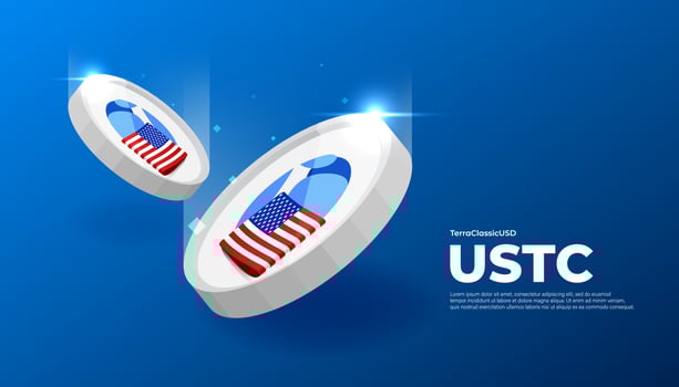 TerraClassicUSD USTC coin cryptocurrency concept banner. vector
