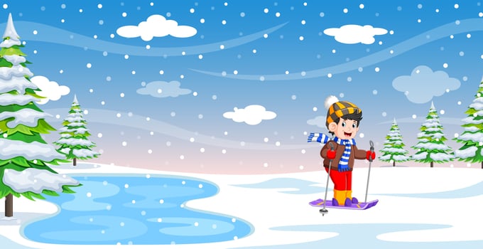 Kids playing a sleigh ride in winter vector