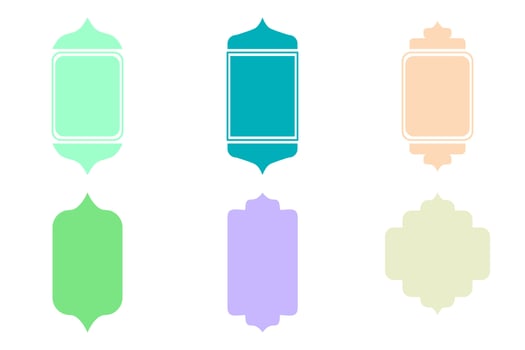 Collection of Islamic windows and arches with modern boho design, moon, mosque dome and lanterns vector