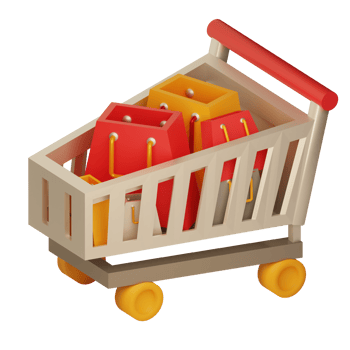 3d shopping cart with shopping bags png