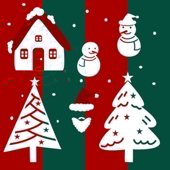 Set of christmas element's silhouette, christmas trees snowman and santa claus. vector