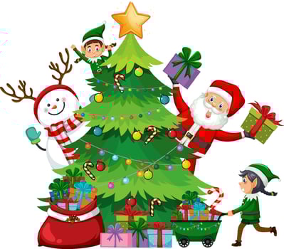 Christmas tree with Santa Claus and elves vector