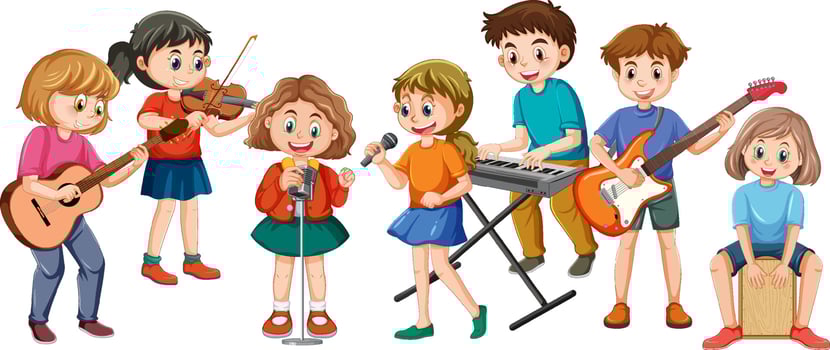 Happy kids playing musical instruments vector
