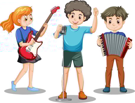 Kids music band cartoon character vector