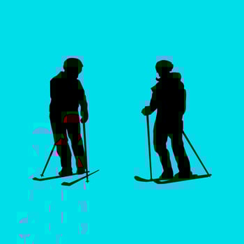 Silhouette of people skiing in winter vector