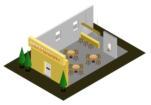 Restaurant isometric design simple , interior design concept simple art, beautiful home design vector
