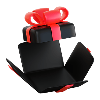 Realistic black gift box with red ribbon bow. Concept of abstract holiday, birthday, Christmas or Black Friday present or surprise. 3d high quality isolated render png