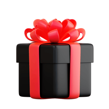 Realistic black gift box with red ribbon bow. Concept of abstract holiday, birthday, Christmas or Black Friday present or surprise. 3d high quality isolated render png