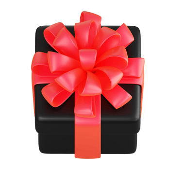Realistic black gift box with red ribbon bow. Concept of abstract holiday, birthday, Christmas or Black Friday present or surprise. 3d high quality isolated render png