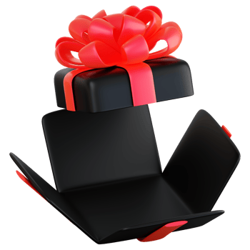 Realistic black gift box with red ribbon bow. Concept of abstract holiday, birthday, Christmas or Black Friday present or surprise. 3d high quality isolated render png
