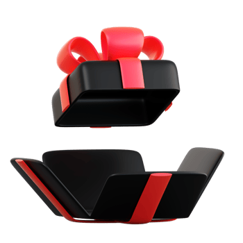 Realistic black gift box with red ribbon bow. Concept of abstract holiday, birthday, Christmas or Black Friday present or surprise. 3d high quality isolated render png