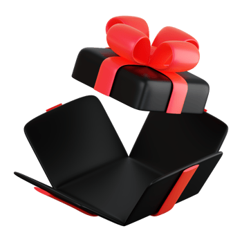 Realistic black gift box with red ribbon bow. Concept of abstract holiday, birthday, Christmas or Black Friday present or surprise. 3d high quality isolated render png