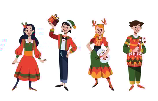 Adult At Christmas Party Character Set vector