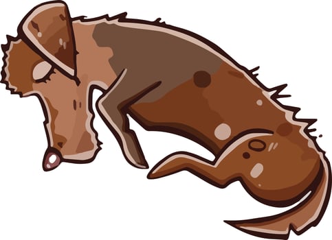 Cartoon style. The dog is sleeping, the puppy is lying in a ball. vector illustration