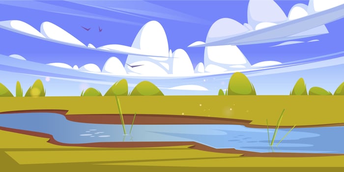 Summer landscape with brook and lawn vector