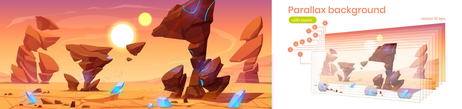 Parallax background alien planet 2d landscape vector