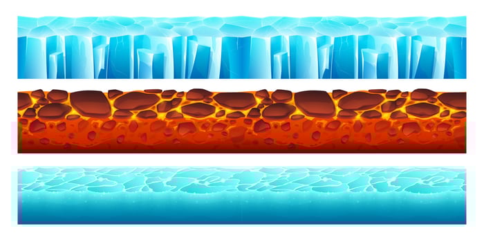 Game grounds with texture of ice, water and lava vector
