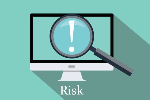 searching risk and opportunity computer pc magnifying glass flat vector